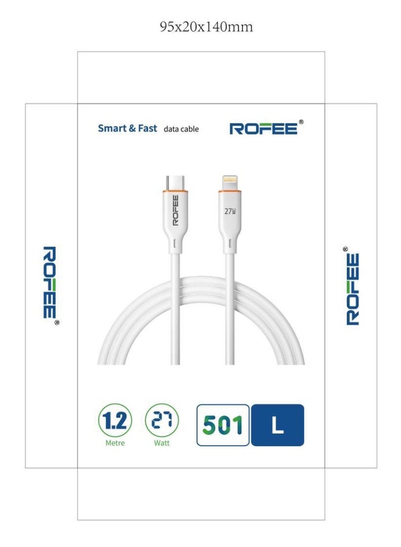 ROFEE Fast Charging Data Cable 27 Watt 501L Type-C to lightning 1.2 Meter -Pack Of 3 - Image 2